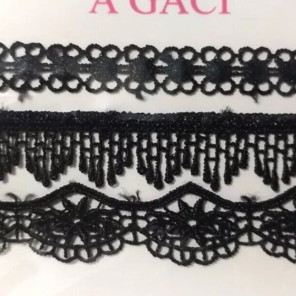 A’GACI Adjustable Length Black Lace Chokers w/Gold Tone Clasp 3 Piece Set - Picture 4 of 5
